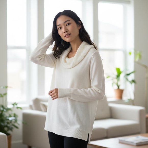 Kim Rogers Sweaters - Kim Rogers Elegant White Cowl Neck Sweater